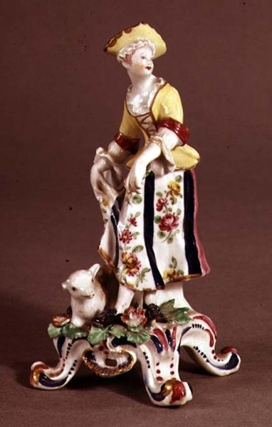 Figura di pastorella in porcellana di Bow, c.1765 da English School